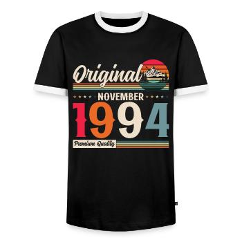 30th Birthday Original November 1994 Volume 94 - Men's Ringer Shirt - black/white - Front - AI Model Female 172 light (172cm) & AI Model Male 178 light (178cm)