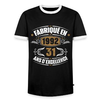 Cadeau d'anniversaire 31 ans, Fabriqué en 1992 - T-shirt contrasté Homme - noir/blanc - Devant - AI Model Female 172 light (172cm) & AI Model Male 178 light (178cm)