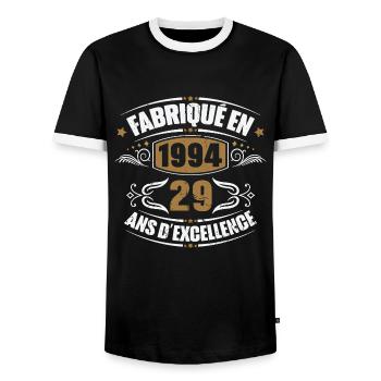 Cadeau d'anniversaire 29 ans, Fabriqué en 1994 - T-shirt contrasté Homme - noir/blanc - Devant - AI Model Female 172 light (172cm) & AI Model Male 178 light (178cm)
