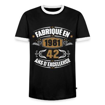 Cadeau d'anniversaire 42 ans, Fabriqué en 1981 - T-shirt contrasté Homme - noir/blanc - Devant - AI Model Female 172 light (172cm) & AI Model Male 178 light (178cm)