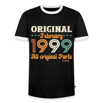 25e anniversaire Original Février Année 1999 - T-shirt contrasté Homme - noir/blanc - Devant - AI Model Female 172 light (172cm) & AI Model Male 178 light (178cm)