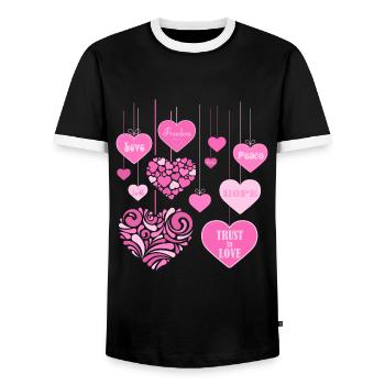 Hearts Bouquet - LOVE PEACE FREEDOM 2 - Men's Ringer Shirt - black/white - Front - AI Model Female 172 light (172cm) & AI Model Male 178 light (178cm)