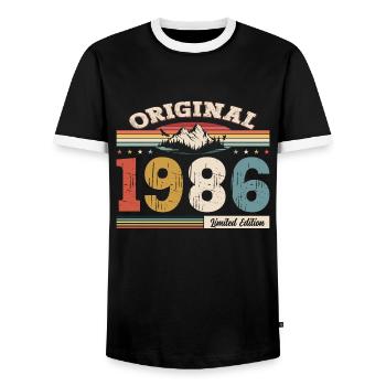 38th Birthday Year 1986 Vintage 1986 Original - Men's Ringer Shirt - black/white - Front - AI Model Female 172 light (172cm) & AI Model Male 178 light (178cm)