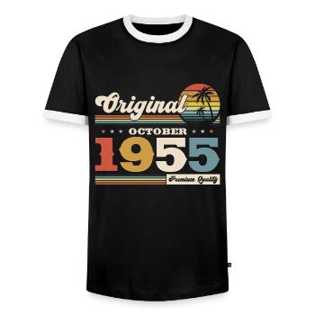70. Geburtstag Legende Oktober 1955 Jahrgang 55 - Männer Kontrast-T-Shirt - Schwarz/Weiß - Vorne - AI Model Female 172 light (172cm) & AI Model Male 178 light (178cm)
