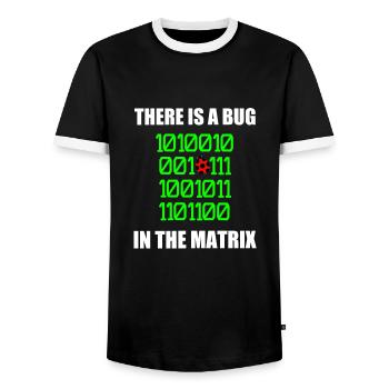 There is a bug in matrix ladybug pun, binary - Men's Ringer Shirt - black/white - Front - AI Model Female 172 light (172cm) & AI Model Male 178 light (178cm)