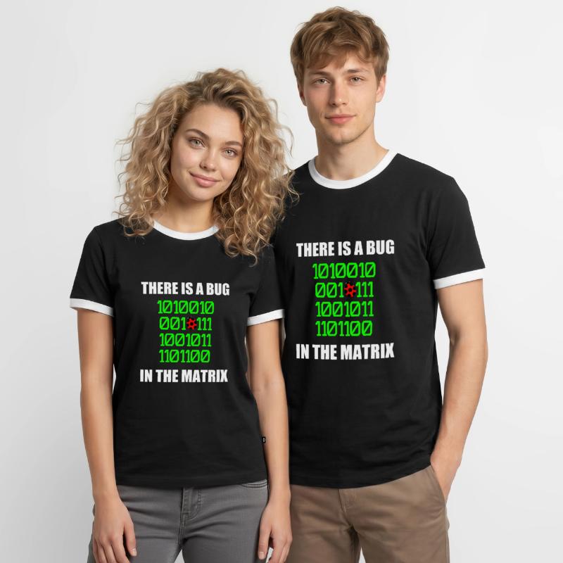 There is a bug in matrix ladybug pun, binary Men's Ringer Shirt