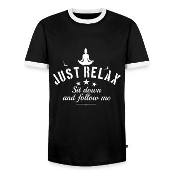 Just relax sit down and follow me for yoga time - Männer Kontrast-T-Shirt - Schwarz/Weiß - Vorne - AI Model Female 172 light (172cm) & AI Model Male 178 light (178cm)