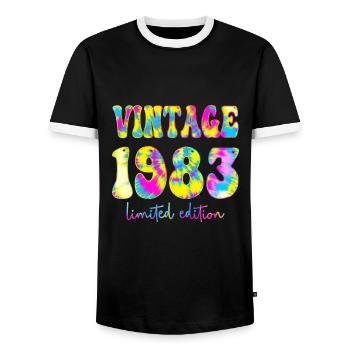 Vintage 1983 Limited Edition Batik, Geburtstag gif - Männer Kontrast-T-Shirt - Schwarz/Weiß - Vorne - AI Model Female 172 light (172cm) & AI Model Male 178 light (178cm)