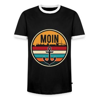 Moin Anker - Männer Kontrast-T-Shirt - Schwarz/Weiß - Vorne - AI Model Female 172 light (172cm) & AI Model Male 178 light (178cm)