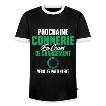 Prochaine Connerie En Cours De Chargement - T-shirt contrasté Homme - noir/blanc - Devant - AI Model Female 172 light (172cm) & AI Model Male 178 light (178cm)