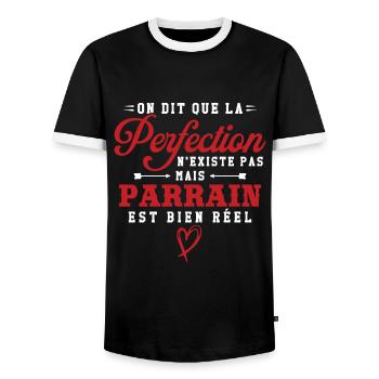 On dit que la perfection n'existe pas mais parrain - T-shirt contrasté Homme - noir/blanc - Devant - AI Model Female 172 light (172cm) & AI Model Male 178 light (178cm)
