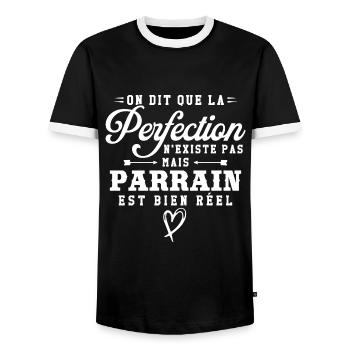 On dit que la perfection n'existe pas mais parrain - T-shirt contrasté Homme - noir/blanc - Devant - AI Model Female 172 light (172cm) & AI Model Male 178 light (178cm)