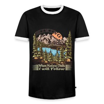 Hiking Hiking in nature - Men's Ringer Shirt - black/white - Front - AI Model Female 172 light (172cm) & AI Model Male 178 light (178cm)