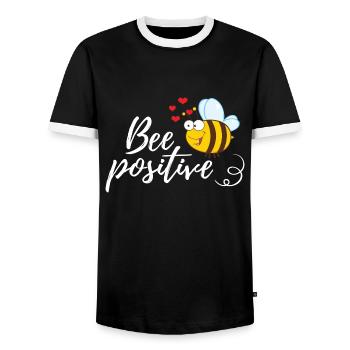 Drôle d’abeille disant abeille positive - T-shirt contrasté Homme - noir/blanc - Devant - AI Model Female 172 light (172cm) & AI Model Male 178 light (178cm)