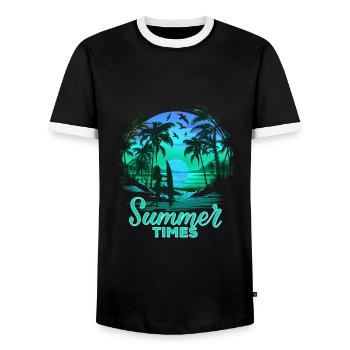 Retro Palm Sun Holiday Summer Times - Men's Ringer Shirt - black/white - Front - AI Model Female 172 light (172cm) & AI Model Male 178 light (178cm)