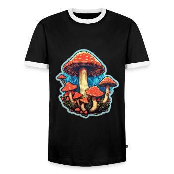 Toadstool Mushroom Mushroom Picker - Men's Ringer Shirt - black/white - Front - AI Model Female 172 light (172cm) & AI Model Male 178 light (178cm)