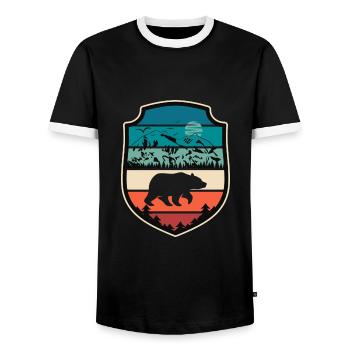 Bear Mountains Camping Mountain Hiking Nature Hiking - Men's Ringer Shirt - black/white - Front - AI Model Female 172 light (172cm) & AI Model Male 178 light (178cm)