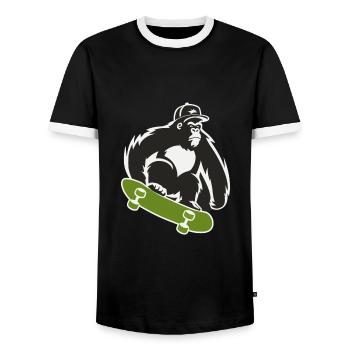Planche à roulettes, Skateboarder, Skater, Gorille, Singe, Animal - T-shirt contrasté Homme - noir/blanc - Devant - AI Model Female 172 light (172cm) & AI Model Male 178 light (178cm)