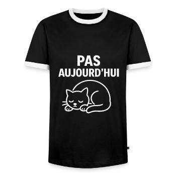 Pas Aujourd'hui Chat Drôle - T-shirt contrasté Homme - noir/blanc - Devant - AI Model Female 172 light (172cm) & AI Model Male 178 light (178cm)