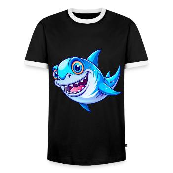 Requin mignon - T-shirt contrasté Homme - noir/blanc - Devant - AI Model Female 172 light (172cm) & AI Model Male 178 light (178cm)