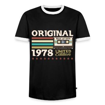 45e anniversaire Vintage Cassette Vintage 1978 - T-shirt contrasté Homme - noir/blanc - Devant - AI Model Female 172 light (172cm) & AI Model Male 178 light (178cm)