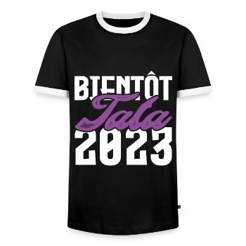 Cadeau Annonce grossesse bientôt Tata 2023. Tante. - T-shirt contrasté Homme - noir/blanc - Devant - AI Model Female 172 light (172cm) & AI Model Male 178 light (178cm)