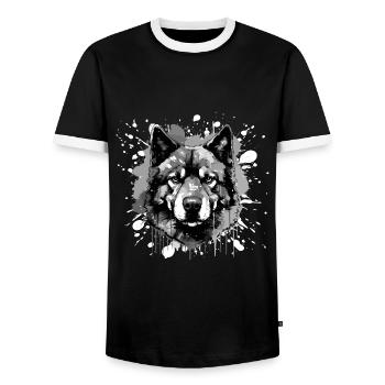 Tête de chien Akita - T-shirt contrasté Homme - noir/blanc - Devant - AI Model Female 172 light (172cm) & AI Model Male 178 light (178cm)