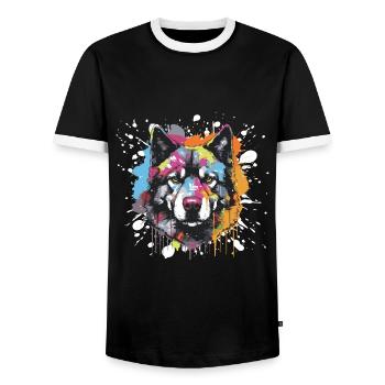 Akita Hund Pop Art Kopf - Männer Kontrast-T-Shirt - Schwarz/Weiß - Vorne - AI Model Female 172 light (172cm) & AI Model Male 178 light (178cm)
