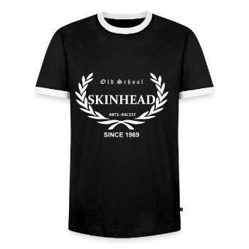 Old School Skinhead Anti-Racist Since 1969 ( - Männer Kontrast-T-Shirt - Schwarz/Weiß - Vorne - AI Model Female 172 light (172cm) & AI Model Male 178 light (178cm)