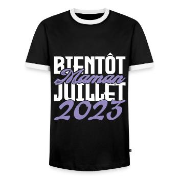 Annonce grossesse. bientôt Maman Juillet 2023.mama - T-shirt contrasté Homme - noir/blanc - Devant - AI Model Female 172 light (172cm) & AI Model Male 178 light (178cm)