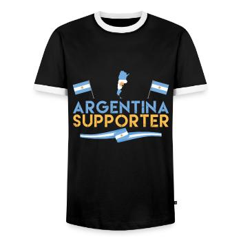 fan of Argentina supporter. Supporter of Argentina. - Men's Ringer Shirt - black/white - Front - AI Model Female 172 light (172cm) & AI Model Male 178 light (178cm)