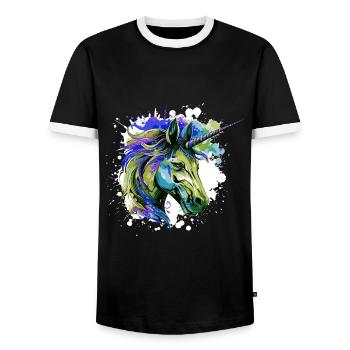 Unicorn Head Portrait Colorful - Men's Ringer Shirt - black/white - Front - AI Model Female 172 light (172cm) & AI Model Male 178 light (178cm)