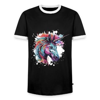 Unicorn Head Portrait - Men's Ringer Shirt - black/white - Front - AI Model Female 172 light (172cm) & AI Model Male 178 light (178cm)