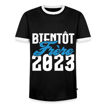 Cadeau Annonce grossesse bientôt Frère 2023. - T-shirt contrasté Homme - noir/blanc - Devant - AI Model Female 172 light (172cm) & AI Model Male 178 light (178cm)