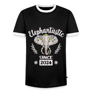 Elégataire depuis 2024, Tête d’éléphant décorée - T-shirt contrasté Homme - noir/blanc - Devant - AI Model Female 172 light (172cm) & AI Model Male 178 light (178cm)