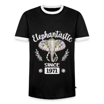 elephantastic since 1971 - Men's Ringer Shirt - black/white - Front - AI Model Female 172 light (172cm) & AI Model Male 178 light (178cm)