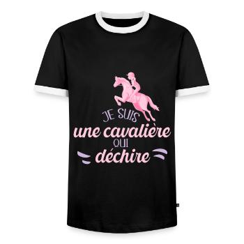 Je Suis Une Cavalière Qui Déchire Cadeau Cavalière - T-shirt contrasté Homme - noir/blanc - Devant - AI Model Female 172 light (172cm) & AI Model Male 178 light (178cm)