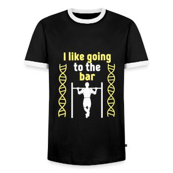 Ich gehe gerne in die Bar : Fitness Calisthenics Pul - Männer Kontrast-T-Shirt - Schwarz/Weiß - Vorne - AI Model Female 172 light (172cm) & AI Model Male 178 light (178cm)