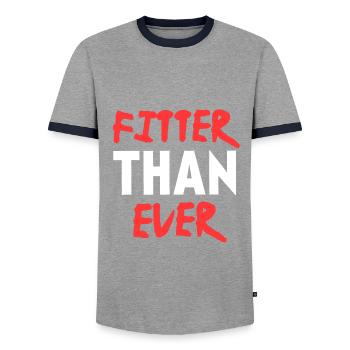 Fitter denn je, Fitness-Motivationszitat - Männer Kontrast-T-Shirt - Grau/Navy  - Vorne - AI Model Female 172 light (172cm) & AI Model Male 178 light (178cm)
