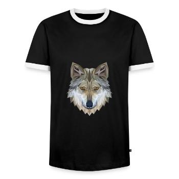 Wolf Face Polygon 3D - Men's Ringer Shirt - black/white - Front - AI Model Female 172 light (172cm) & AI Model Male 178 light (178cm)