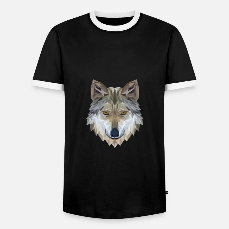 Wolf Face Polygon 3D - Männer Kontrast-T-Shirt - Schwarz/Weiß