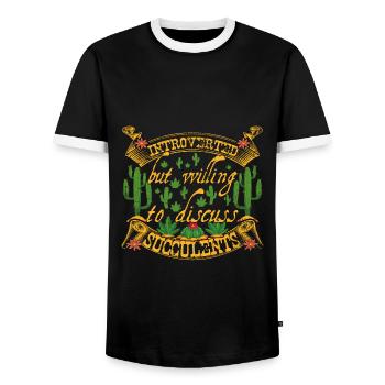 Introverted, Succulent Plants Garden Talk - Men's Ringer Shirt - black/white - Front - AI Model Female 172 light (172cm) & AI Model Male 178 light (178cm)