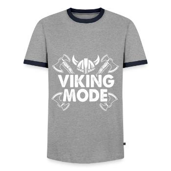 Viking Viking Metal Viking Mode - Men's Ringer Shirt - grey/navy  - Front - AI Model Female 172 light (172cm) & AI Model Male 178 light (178cm)