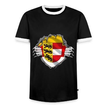Real Klagenfurt & Carinthia Patriots & Holidaymakers - Men's Ringer Shirt - black/white - Front - AI Model Female 172 light (172cm) & AI Model Male 178 light (178cm)
