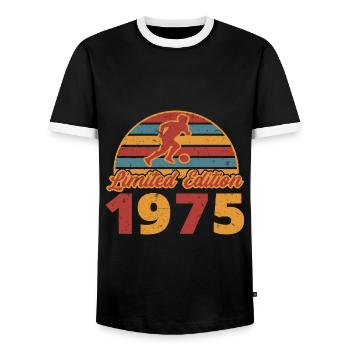 Footballeur Footballeur anniversaire 1975 - T-shirt contrasté Homme - noir/blanc - Devant - AI Model Female 172 light (172cm) & AI Model Male 178 light (178cm)