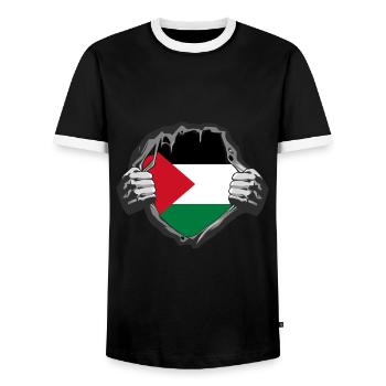 Free Palestine Palestinian Palestine T-Shirt - Men's Ringer Shirt - black/white - Front - AI Model Female 172 light (172cm) & AI Model Male 178 light (178cm)