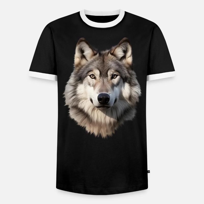 Wolf (weiß/grau) - Männer Kontrast-T-Shirt - Schwarz/Weiß