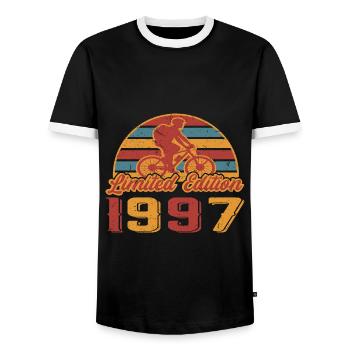 Radfahrer Geburtstag 1997 Fahrrad Mountainbike - Männer Kontrast-T-Shirt - Schwarz/Weiß - Vorne - AI Model Female 172 light (172cm) & AI Model Male 178 light (178cm)