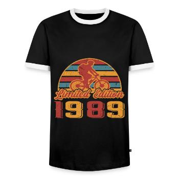 Bicycle Bicycles Mountain Bike Birthday 1989 - Men's Ringer Shirt - black/white - Front - AI Model Female 172 light (172cm) & AI Model Male 178 light (178cm)