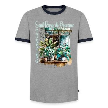 Saint Rémy-de-Provence Atemberaubender Blumengarten - Männer Kontrast-T-Shirt - Grau/Navy  - Vorne - AI Model Female 172 light (172cm) & AI Model Male 178 light (178cm)